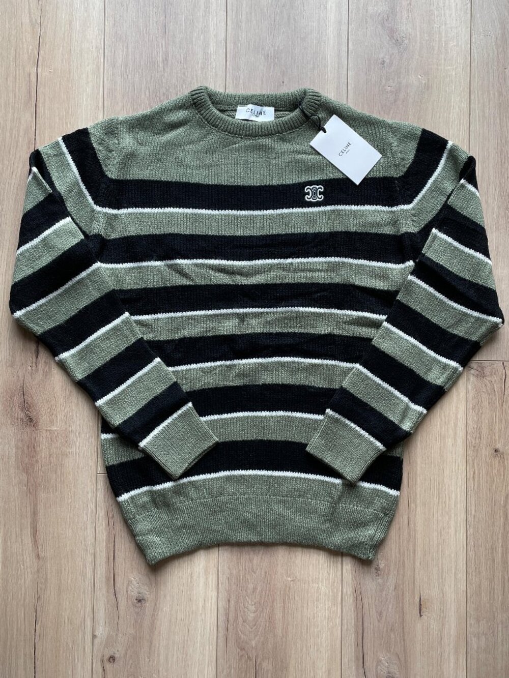Large Celine Men's Green Wool Sweaters Crew Neck Casual Celine
